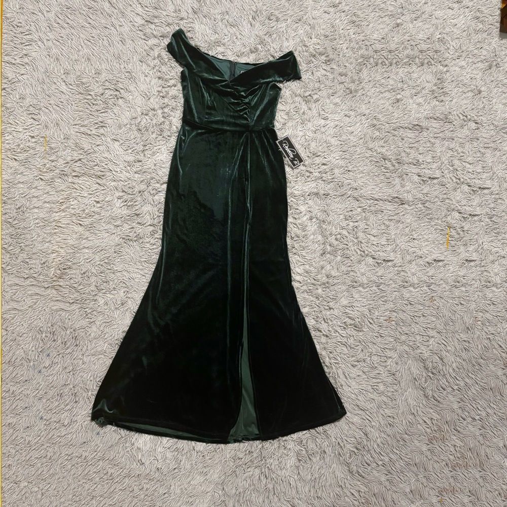 Rebecca B size 6 One Shoulder Dark Green Velvet Dress